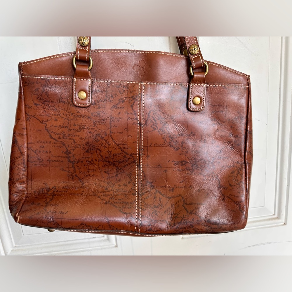 Brown Leather Map Print Tote Bag by Patricia Nash